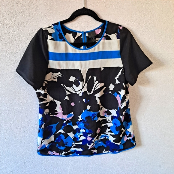 Worthington Tops - Worthington Blue and Black Sheer Floral Blouse
